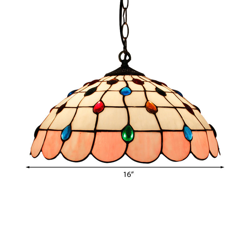 Tiffany Hand Rolled Art Glass Ceiling Light - Single Dome Pendant For Bedroom In Pink/Light