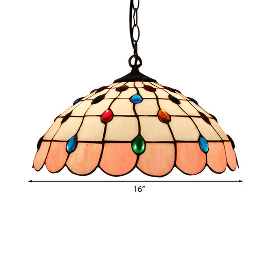 Hand Rolled Art Glass Ceiling Light - Tiffany Pink/Light Blue/Green Pendant For Bedroom