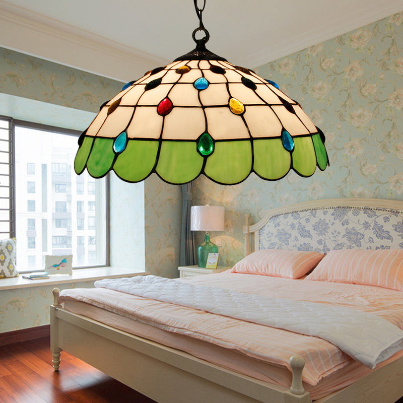 Hand Rolled Art Glass Ceiling Light - Tiffany Pink/Light Blue/Green Pendant For Bedroom Green