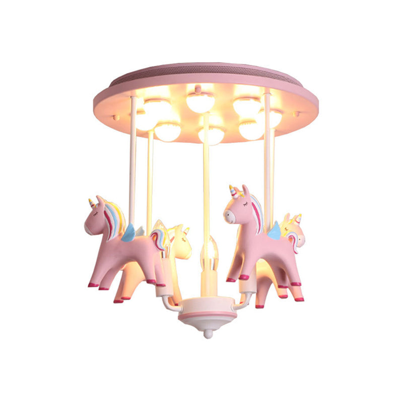 Fun - Filled Kindergarten Semi Flush Ceiling Light: Resin Kids Lamp In Pink Finish
