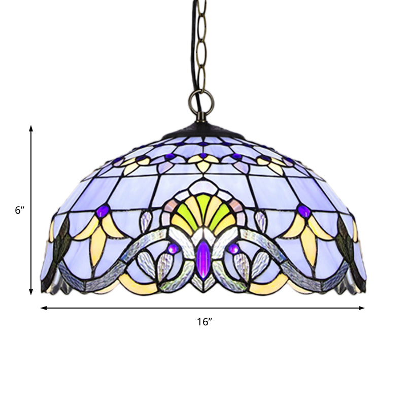 Victorian Stained Glass Dome Shade Pendant Ceiling Light - Single Fixture
