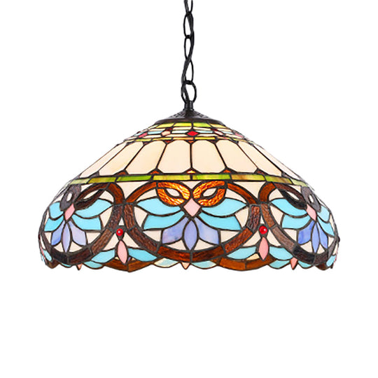 Victorian Stained Glass Dome Pendant Ceiling Light For Dining Room