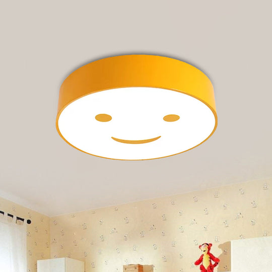 Round Smiling Face Led Flush Mount Light - Kids Acrylic Close-To-Ceiling Lamp For Kindergarten