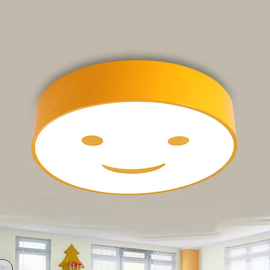 Round Smiling Face Led Flush Mount Light - Kids Acrylic Close-To-Ceiling Lamp For Kindergarten