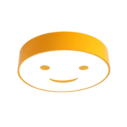 Round Smiling Face Led Flush Mount Light - Kids Acrylic Close-To-Ceiling Lamp For Kindergarten