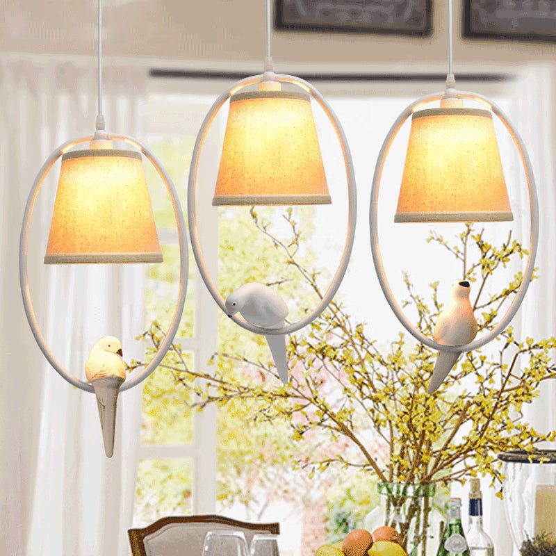 Rustic Beige Pendant Light With Bird Accent - Stylish Oval Metal Ceiling For Hotels
This Improved