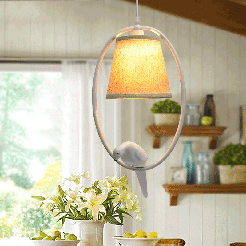 Rustic Beige Pendant Light With Bird Accent - Stylish Oval Metal Ceiling For Hotels
This Improved