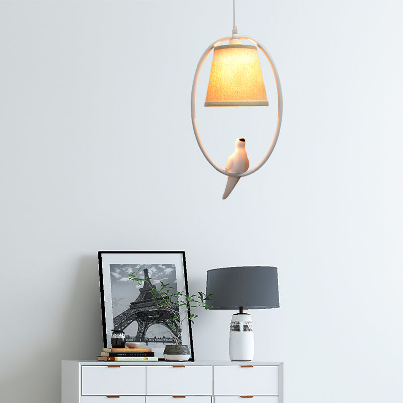 Rustic Beige Pendant Light With Bird Accent - Stylish Oval Metal Ceiling For Hotels
This Improved