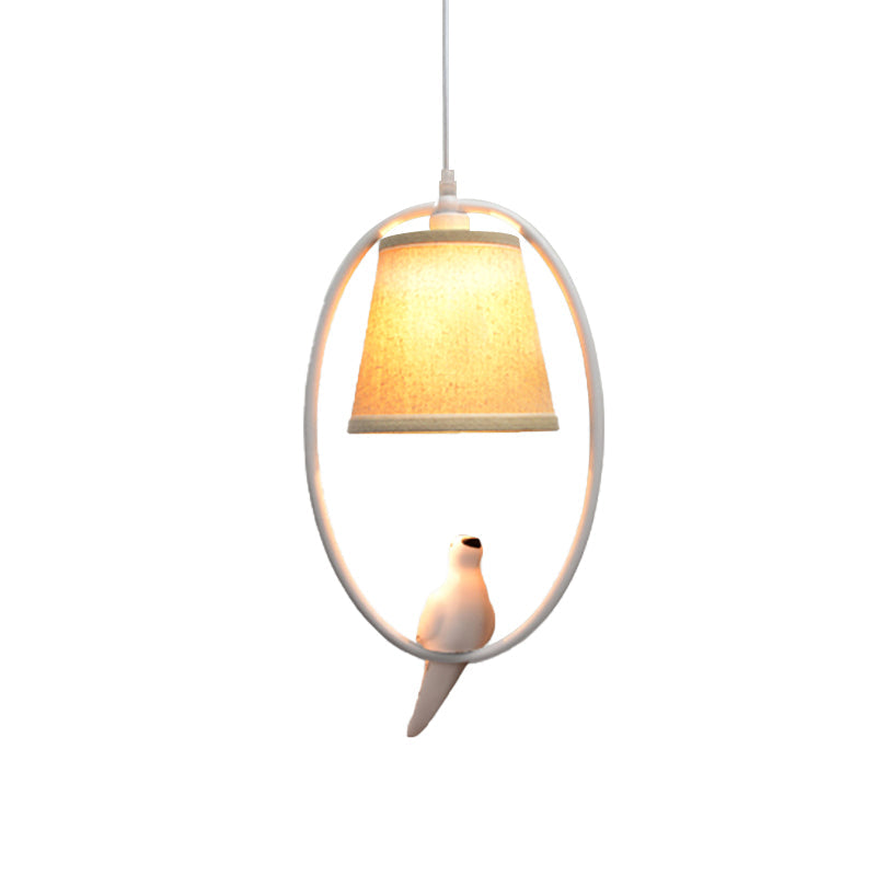 Rustic Beige Pendant Light With Bird Accent - Stylish Oval Metal Ceiling For Hotels
This Improved