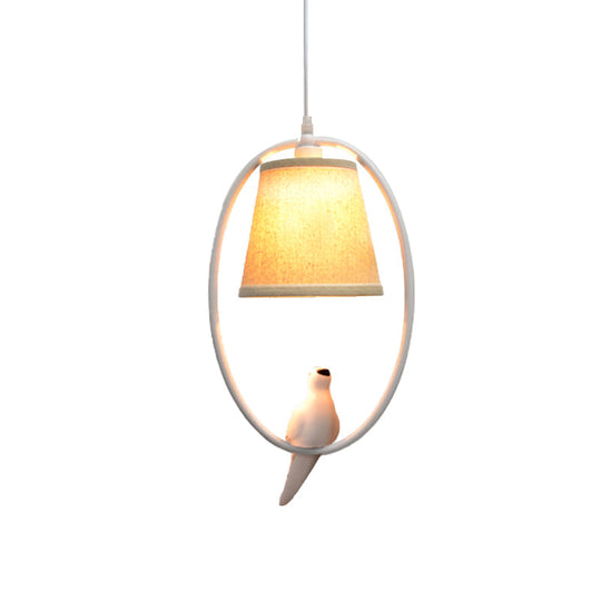 Rustic Beige Pendant Light With Bird Accent - Stylish Oval Metal Ceiling For Hotels
This Improved