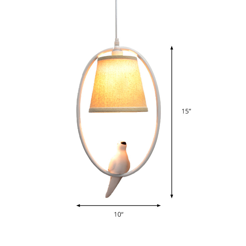 Rustic Beige Pendant Light With Bird Accent - Stylish Oval Metal Ceiling For Hotels
This Improved