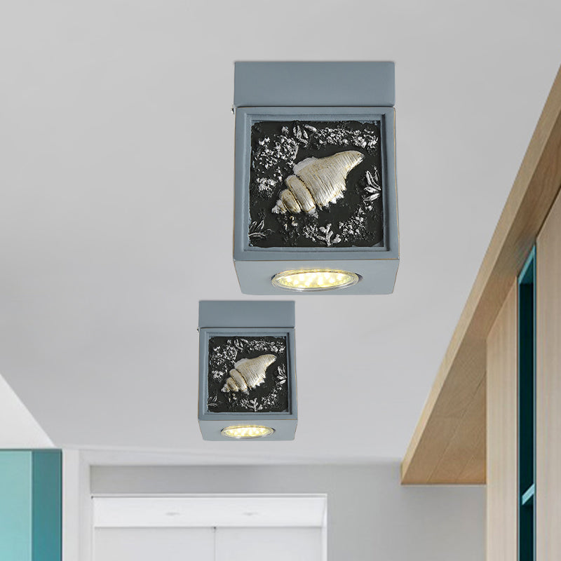 Blue/Light Blue Shell Design Kids Ceiling Light - Cubic Corridor Resin Flush Mount Fixture 1 - Light