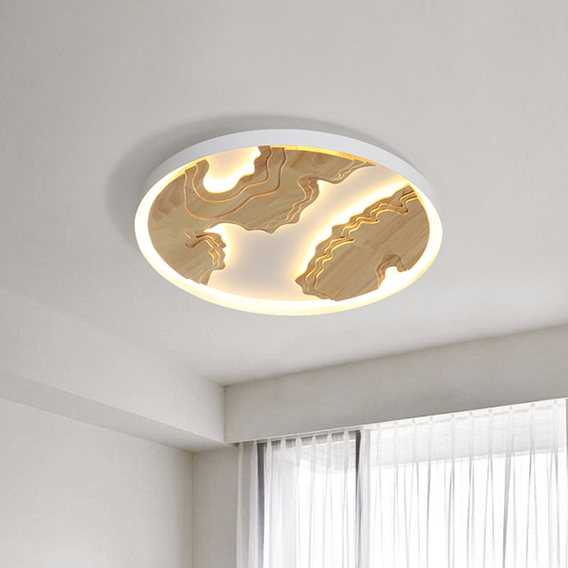 Modern Led Metal Flush Mount Ceiling Light With Wood Design - 16/19.5/23.5 White/Gold White / 16