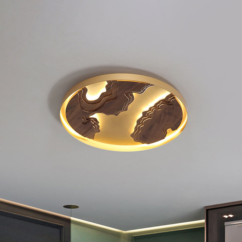 Modern Led Metal Flush Mount Ceiling Light With Wood Design - 16/19.5/23.5 White/Gold
