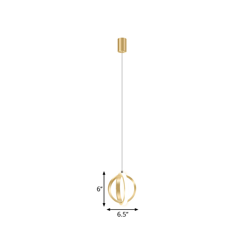 Modern Led Pendant Light With Aluminum Crossed Rings In Gold - Perfect For Dining Table
