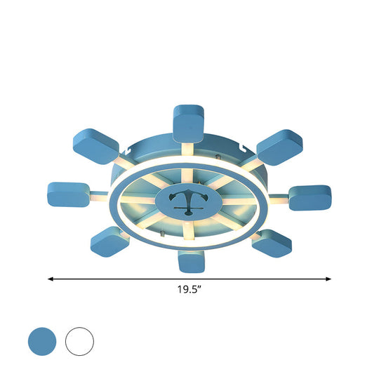 19.5’/23.5’ Wide Rudder Led Flushmount Light - Kids Acrylic Blue/White Ceiling Fixture Warm/White