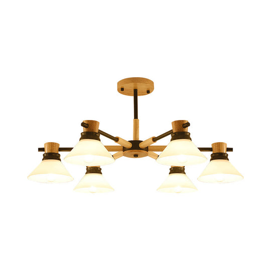 Modern Black/Gold Pendant Chandelier - Glass & Wood Hanging Light For Sitting Room