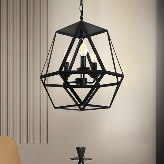 Barrel/Birdcage Chandelier Lighting - Vintage Style Pendant Light 3 Lights Black Metallic Over Table