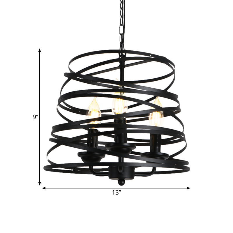Barrel/Birdcage Chandelier Lighting - Vintage Style Pendant Light 3 Lights Black Metallic Over Table