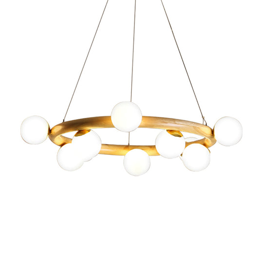 Japanese Style Wood Ring Pendant Light With Bubble Shade - Ideal For Study Room