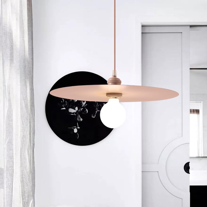 Macaron Pendant Light With Metal Disc Shade - Single Bulb Multi-Color Options Pink