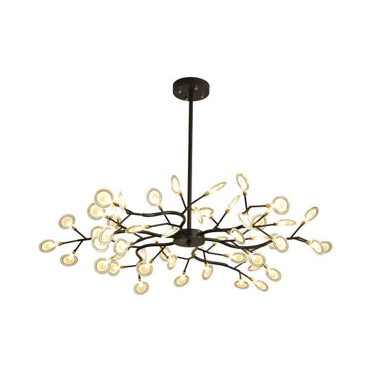 Modern Branching Chandelier: Metallic Multi-Light Suspension Lamp In Black