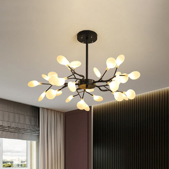 Frosted Black Branch Chandelier - Modern Metallic Suspended Light For Restaurant