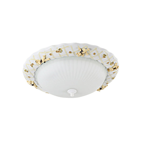 Kids Bear Flush Mount Ceiling Light For Baby Bedroom - White Fluted Glass Lamp