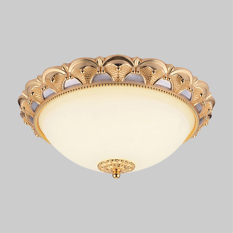 14’/16’ W Led Flushmount Classic Style Gold Ceiling Light Fixture With Opaline Glass Cloche