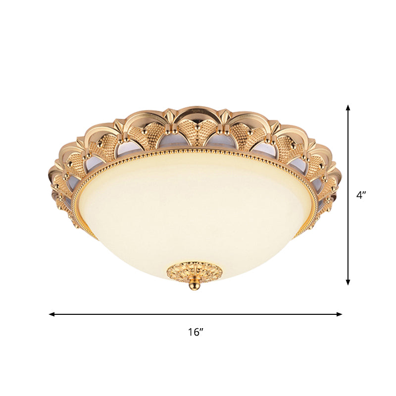 14’/16’ W Led Flushmount Classic Style Gold Ceiling Light Fixture With Opaline Glass Cloche