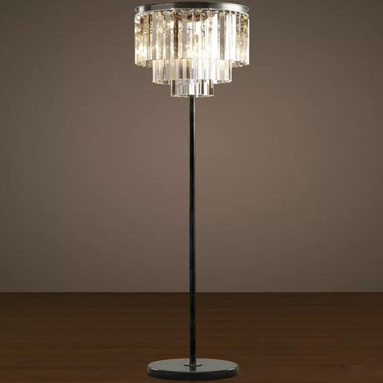 Rustic 5-Bulb Crystal Block Floor Light In Black For Living Room