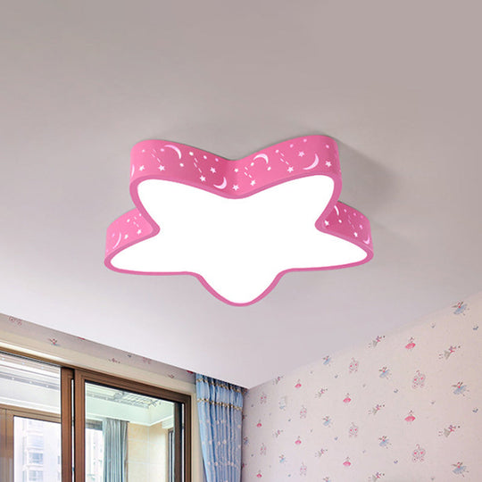Starfish Led Flush - Mount Light Fixture With Hollow - Out Design For Kids Room - Pink/Light Blue