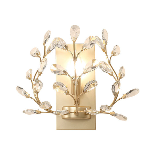 Modern Branch Wall Mount Light With Clear K9 Crystal Sconce - 1 Bulb Black/Gold Living Room Lighting