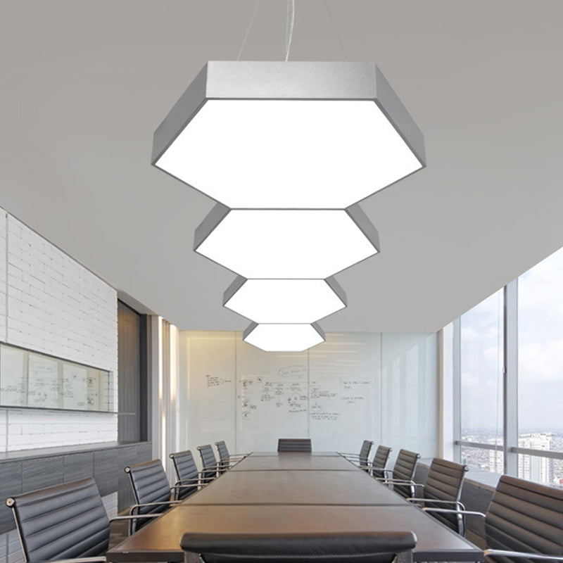 Metallic Honeycomb Led Pendant Light - Black/White Hanging Lamp Kit With Acrylic Diffuser