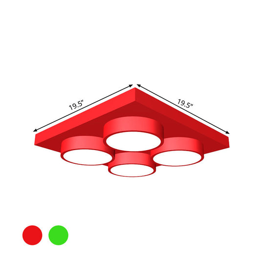 Led Nursery Ceiling Lamp - Kids Building Block Flush Mount Fixture Metal 16’/19.5’/23.5’