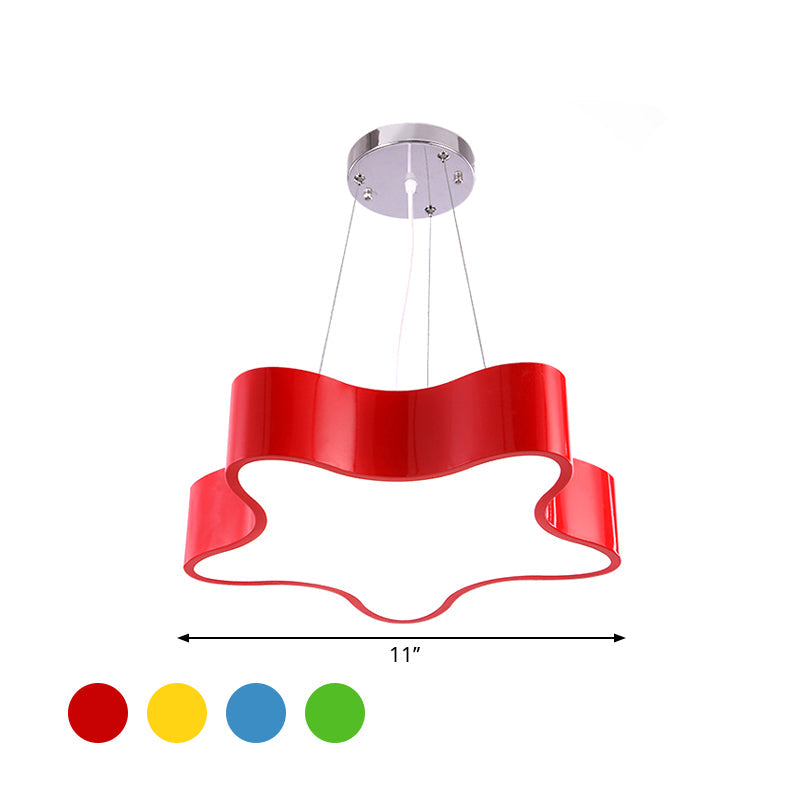 Child Care Centre Led Hanging Light Kids Red/Green/Yellow Finish Drop Pendant With Star Acrylic