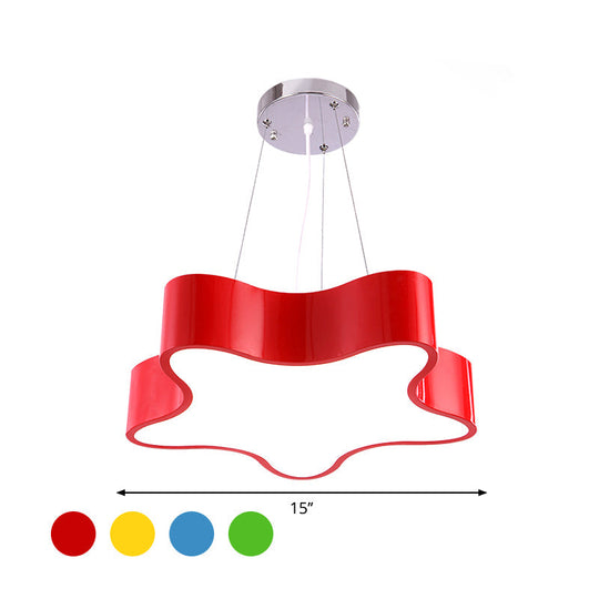 Child Care Centre Led Hanging Light Kids Red/Green/Yellow Finish Drop Pendant With Star Acrylic
