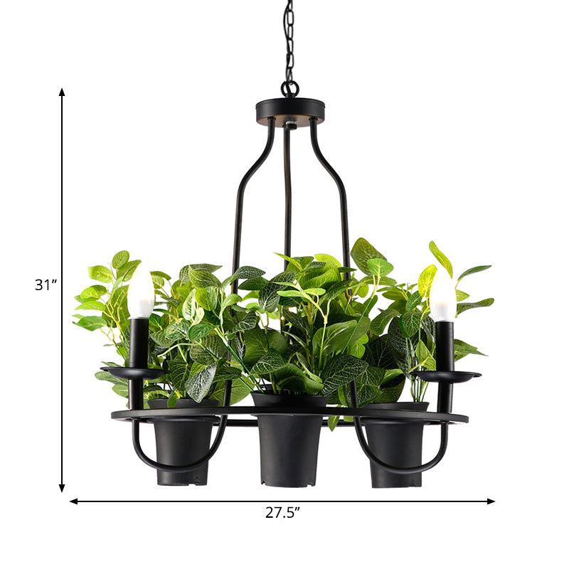 Vintage Bonsai Ceiling Chandelier With Iron Pendant Light In Black 3/6 Bulbs 1/2-Layer Design