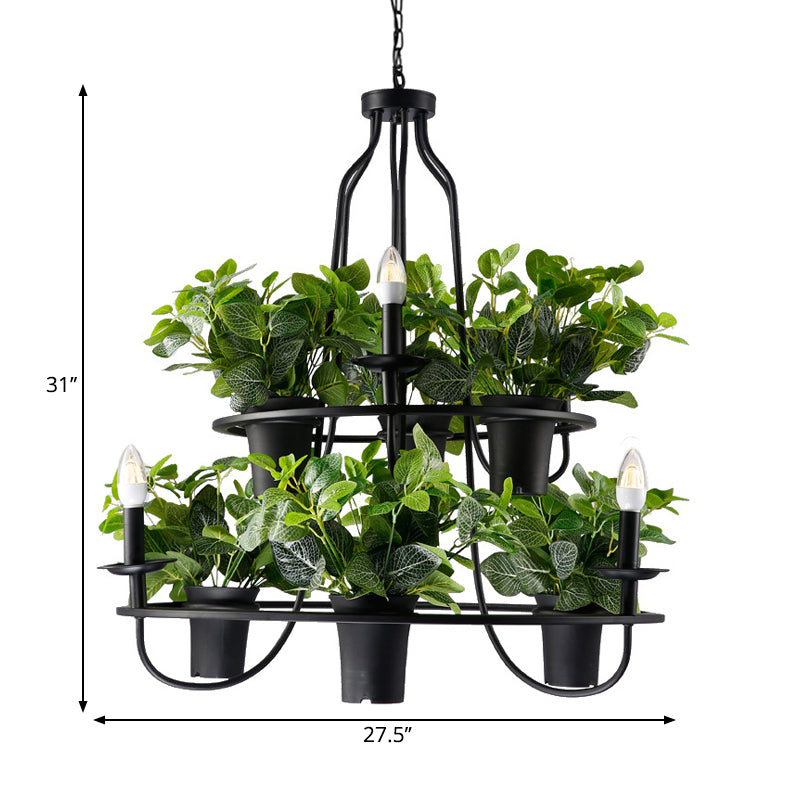 Vintage Bonsai Ceiling Chandelier With Iron Pendant Light In Black 3/6 Bulbs 1/2-Layer Design