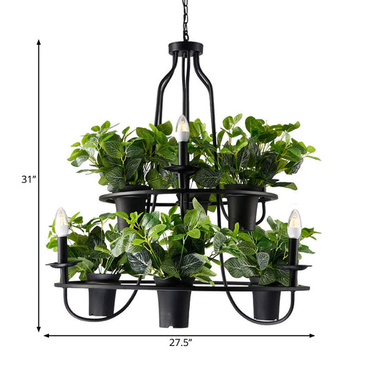 Vintage Bonsai Ceiling Chandelier With Iron Pendant Light In Black 3/6 Bulbs 1/2-Layer Design