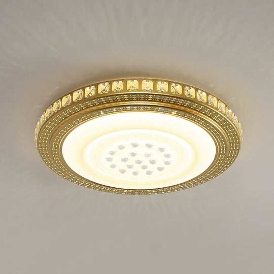 16’/19.5’ W Led Gold Flush Mount Light With Crystal Shade For Parlor Ceiling Lighting