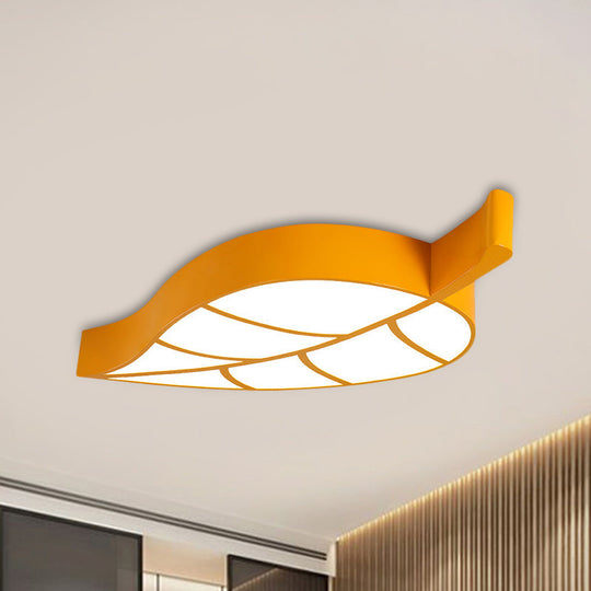 Leaf-Shaped Flush Mount Acrylic Led Ceiling Lamp For Kids’ Bedroom In Red/Yellow/Blue Yellow
