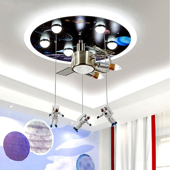 Kids Black Space Satellite Flushmount Lighting With Acrylic Shade - 9 - Bulb Ceiling Flush Mount