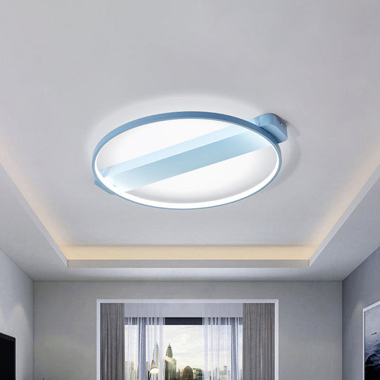 18’/22’ Kids Led Macaron Yellow/Pink/Grey Ceiling Light Fixture With Round Metal Frame Blue / 18’