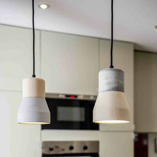 Cement Bottle Small Hanging Lamp Macaron Single Red/Grey/Green Ceiling Pendant Light With Wood Top