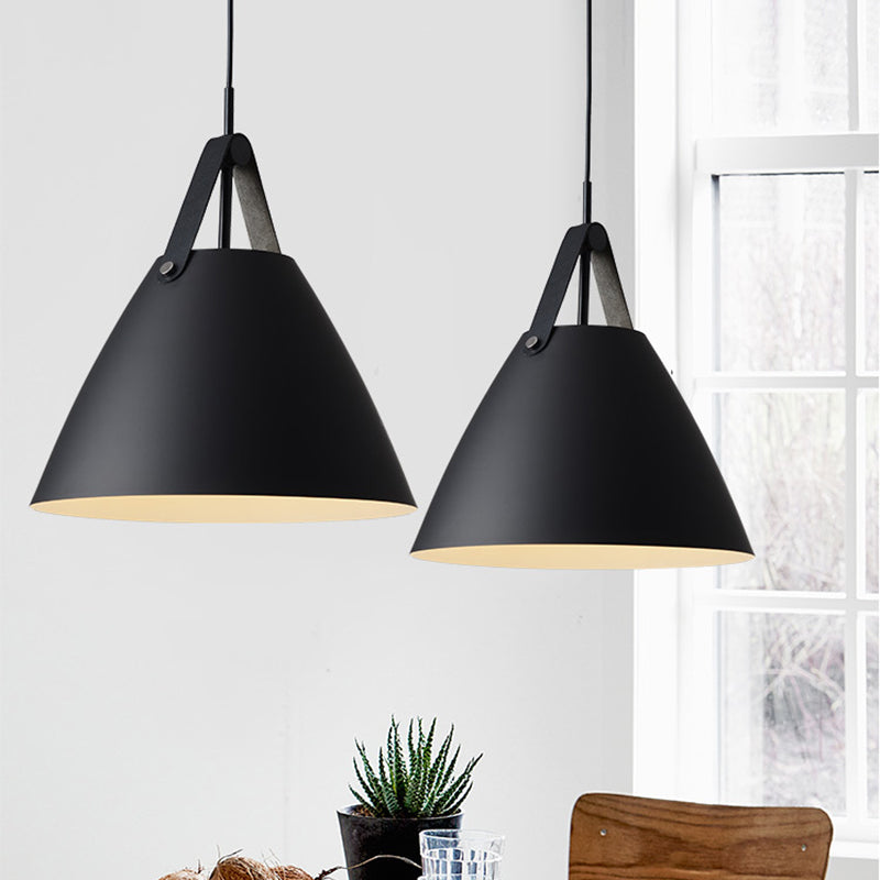 Nordic Metal Truncated Cone Pendant With Leather Strap - 1-Light Suspension Lighting (10.5/14 W)