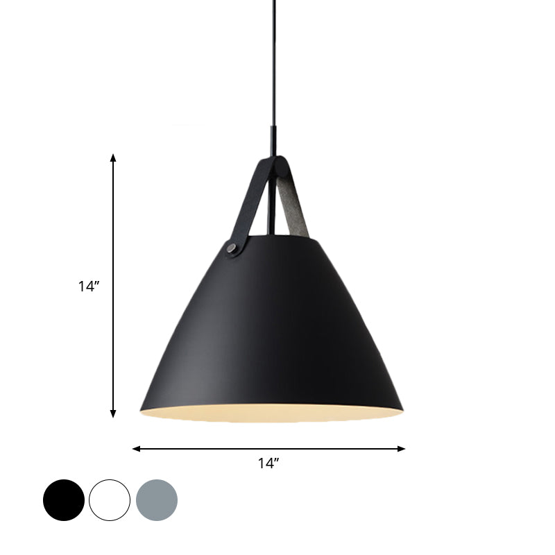 Nordic Metal Truncated Cone Pendant With Leather Strap - 1-Light Suspension Lighting (10.5/14 W)
