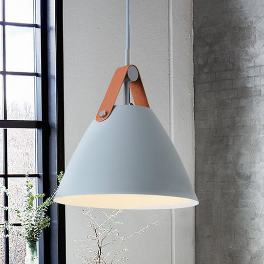 Nordic Metal Truncated Cone Pendant With Leather Strap - 1-Light Suspension Lighting (10.5/14 W)