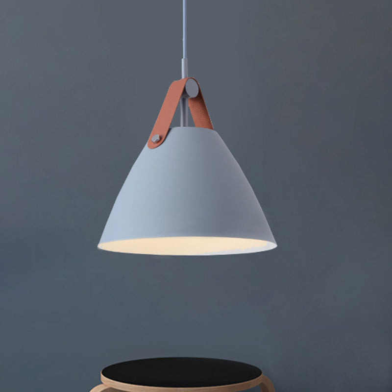 Nordic Metal Truncated Cone Pendant With Leather Strap - 1-Light Suspension Lighting (10.5/14 W)