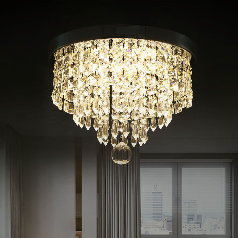 Glamorous Crystal Drum Ceiling Light In Chrome - Flush Mount Fixture Clear / 12 Warm